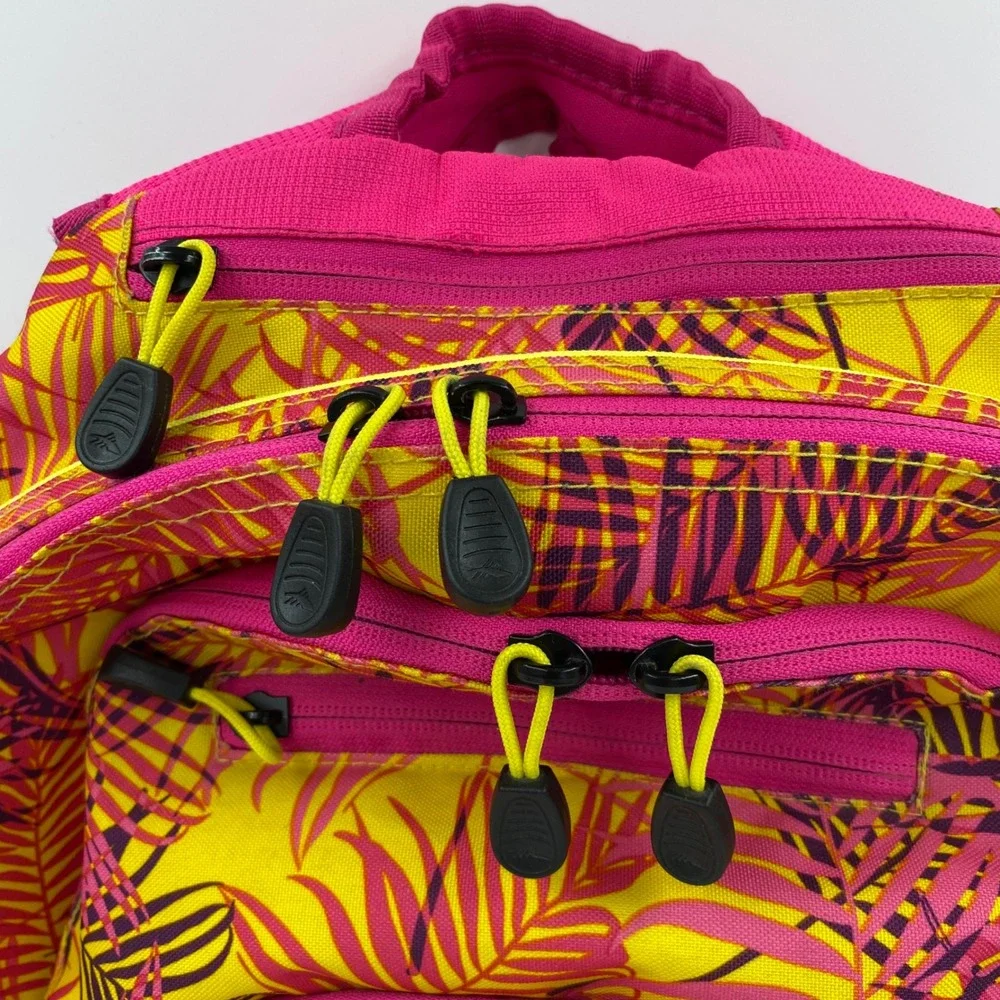 High Sierra Backpack Pink Yellow Tropical Palm Leaf Print Multi-Pocket 18in